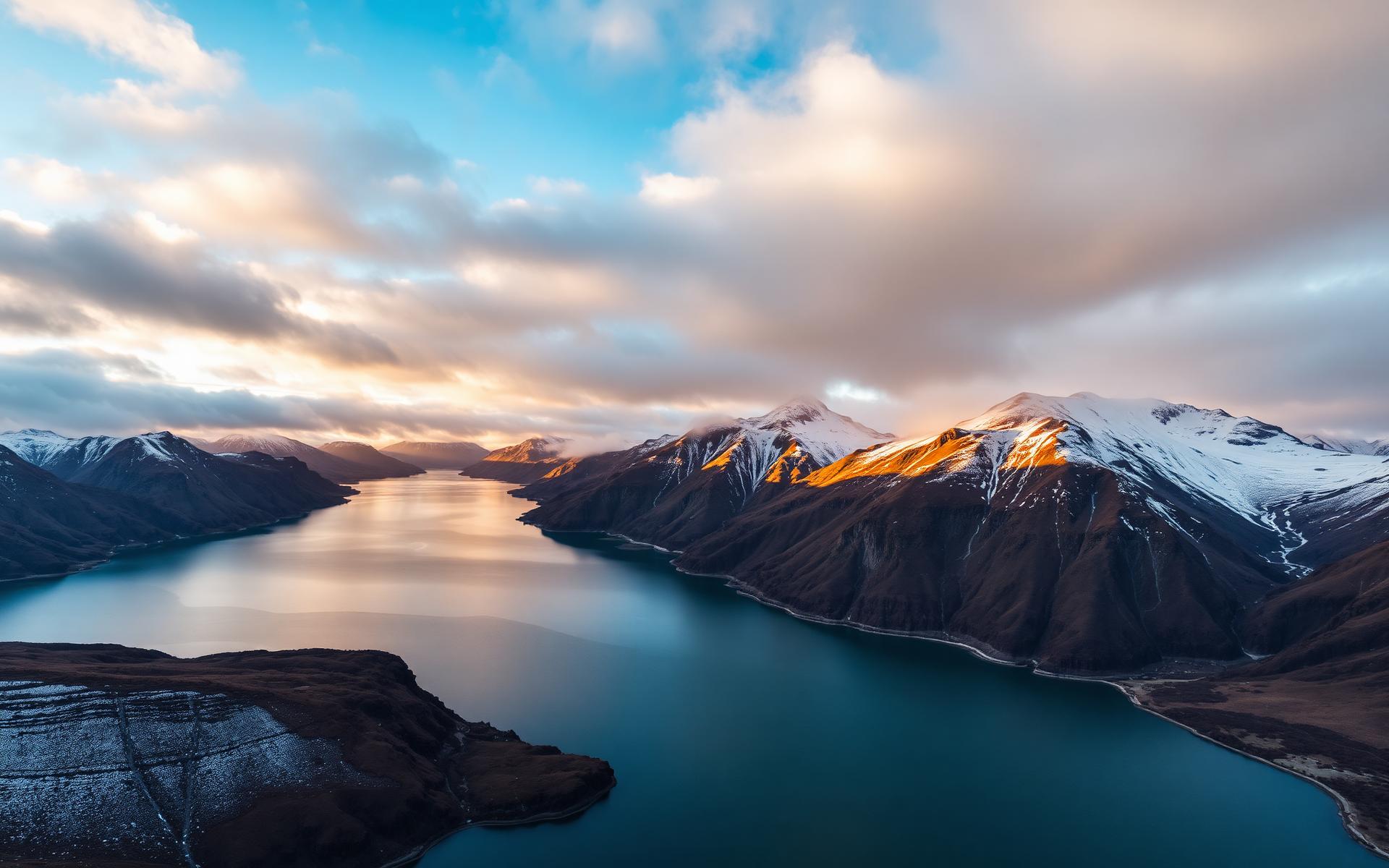 Southern Alps rising above an alpine lake, New Zealand